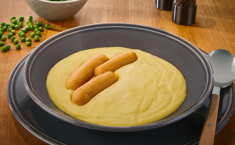 Pürierte Erbsensuppe mit Wurstzubereitung vom Schwein